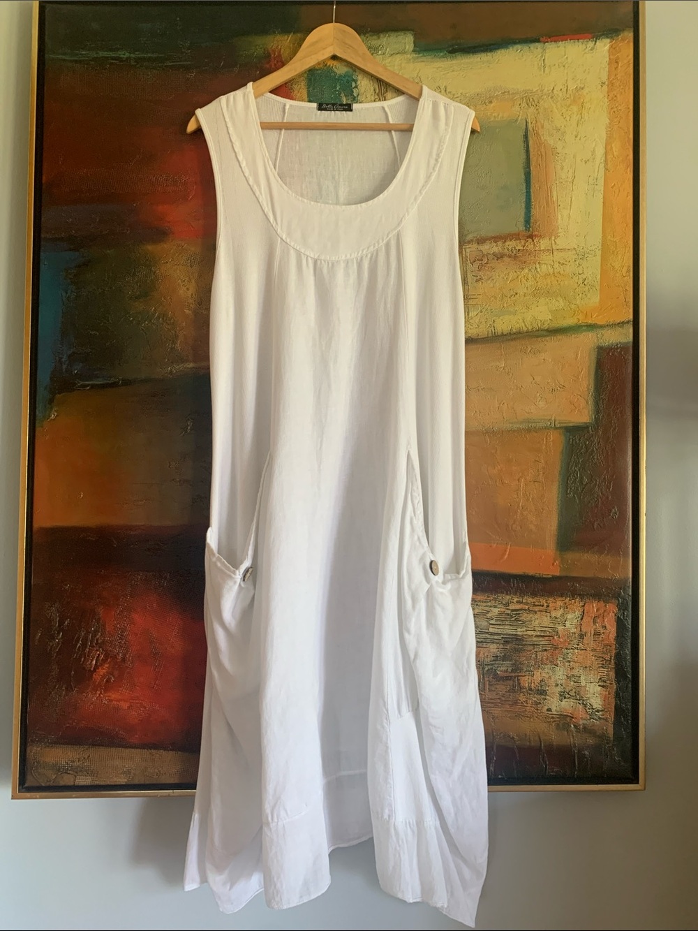 Bella Amore Mixed Media Linen Ribbed Knit Lagenlook Dress Made in Italy, Sz XL